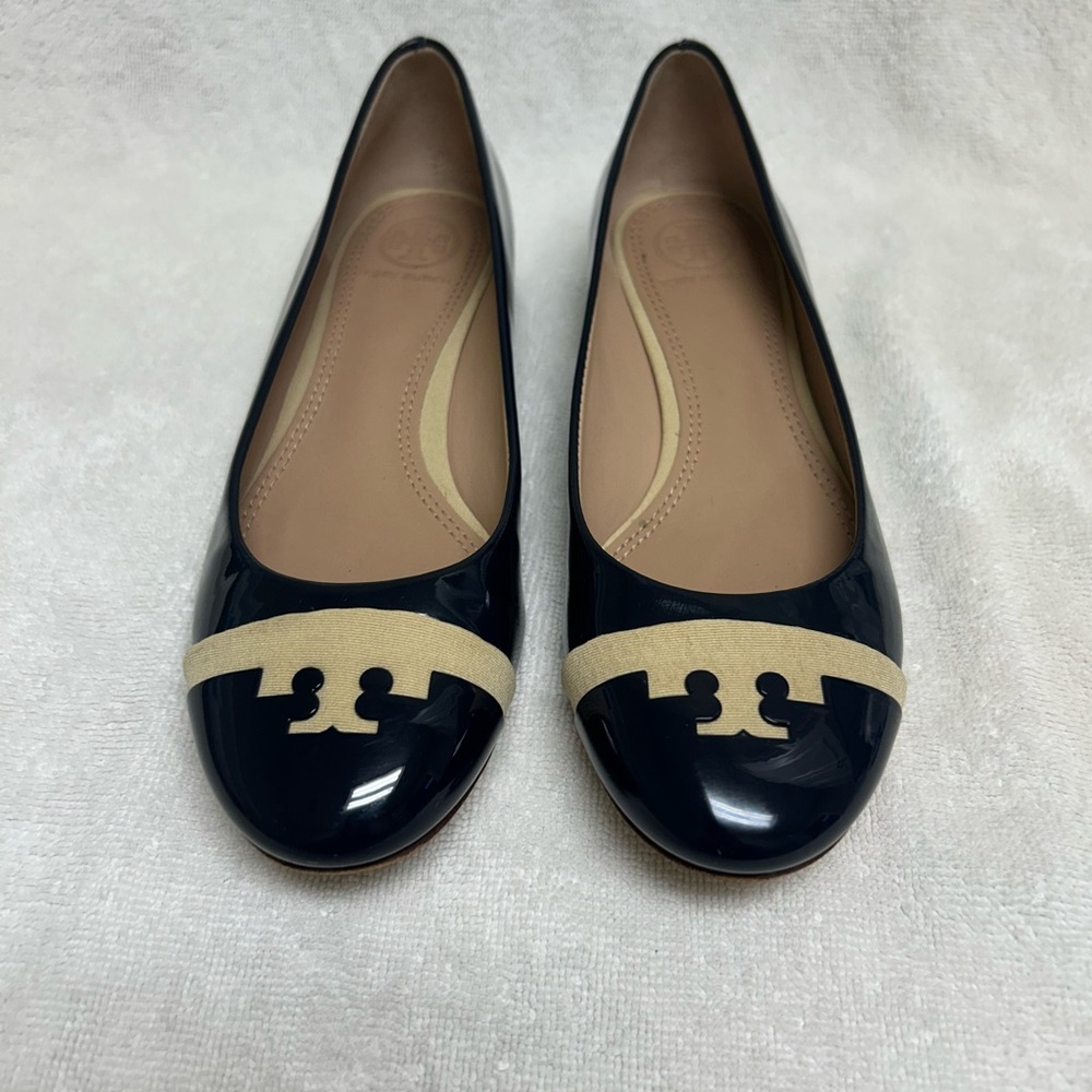 Tory Burch Navy patent Slip-Ons size 5